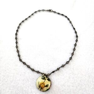 Vintage Reversible Enamel Pendant Necklace Floral Disc Triple Flip 18"